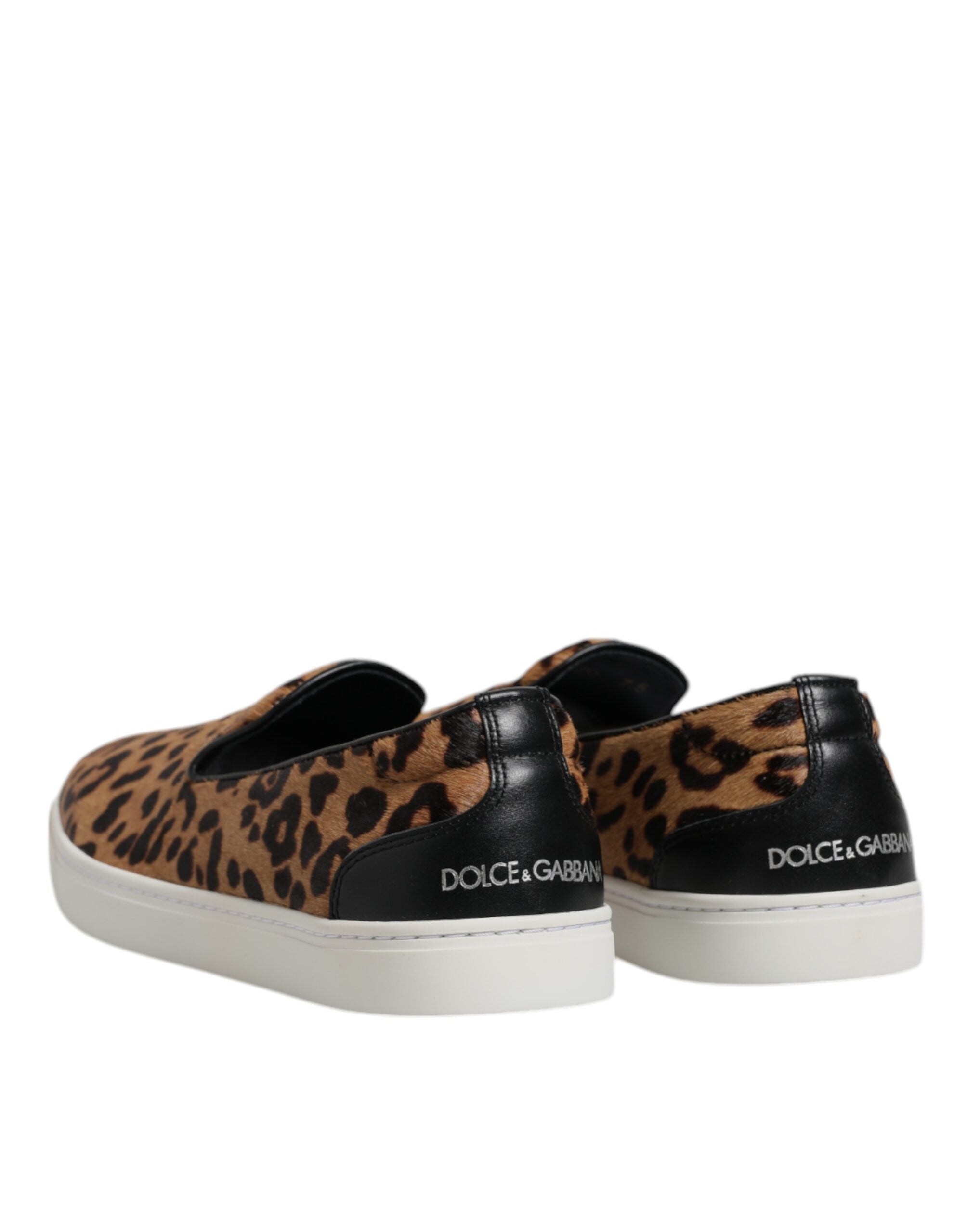 Dolce & Gabbana Brown Calfskin Fur Leopard Sneakers Shoes