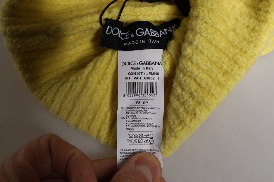 Dolce & Gabbana Yellow Cotton Knitted Winter Beanie Hat