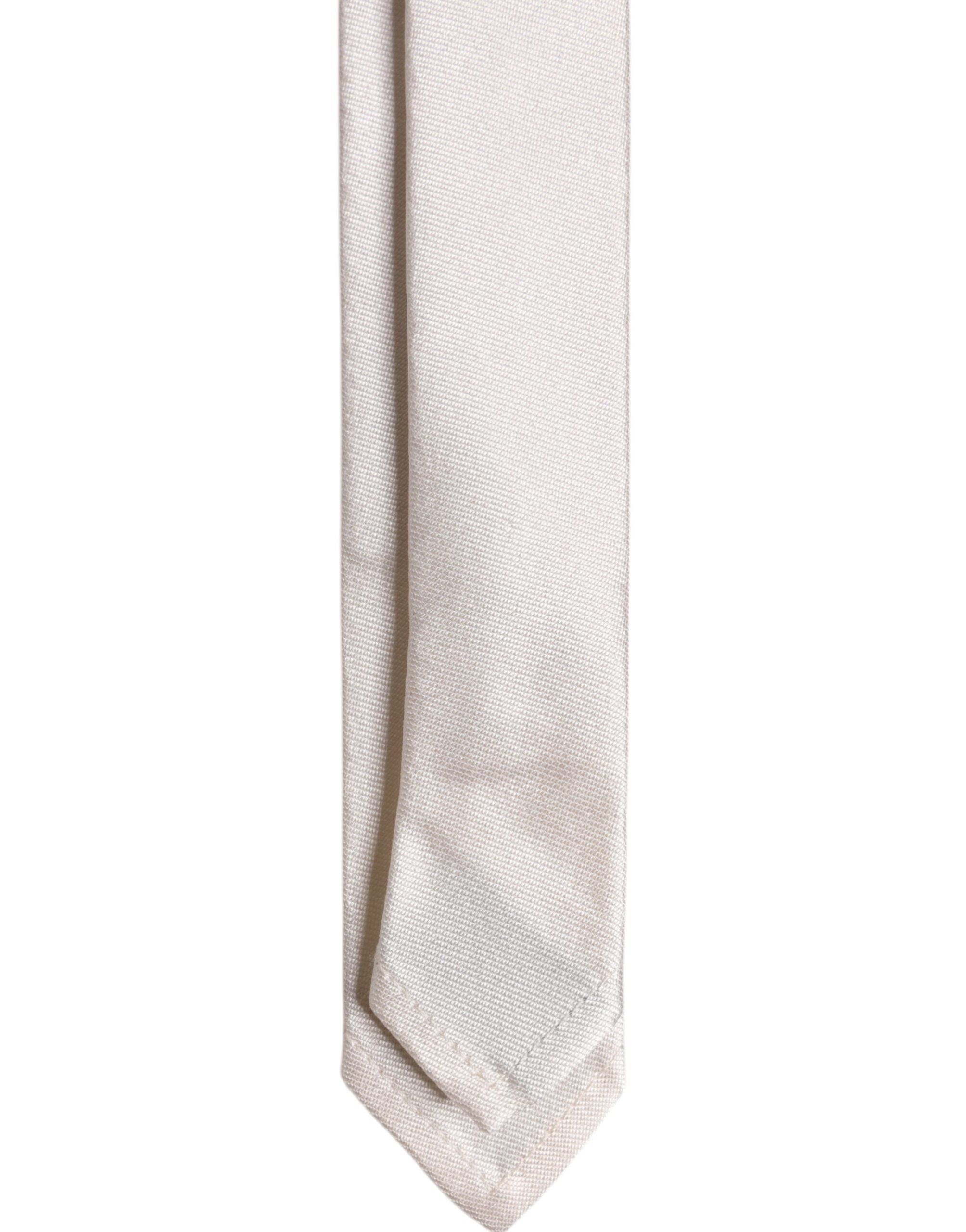 Dolce & Gabbana White Solid Silk Adjustable Necktie Tie