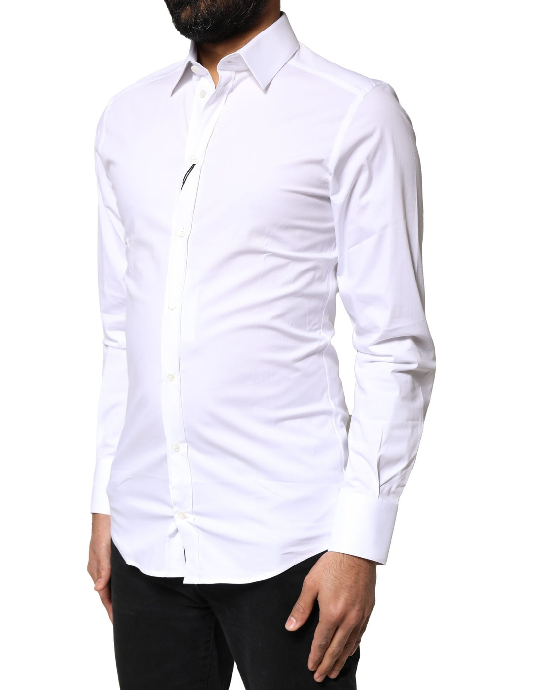 Dolce & Gabbana White GOLD Cotton Long Sleeves Dress Shirt