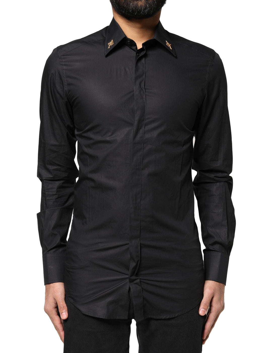 Dolce & Gabbana Black GOLD Cross Embellished Men Dress Shirt