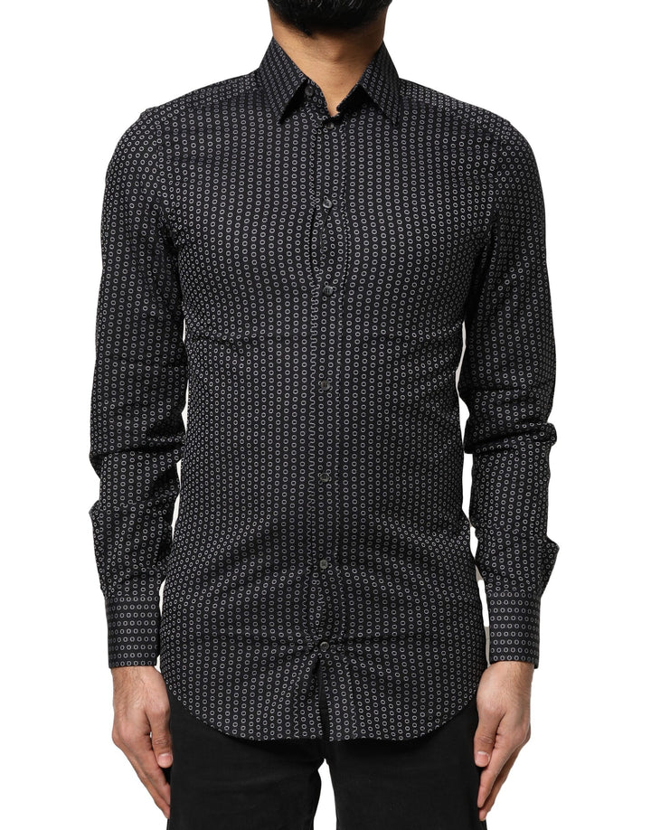 Dolce & Gabbana Black GOLD Patterned Cotton Men Dress Shirt