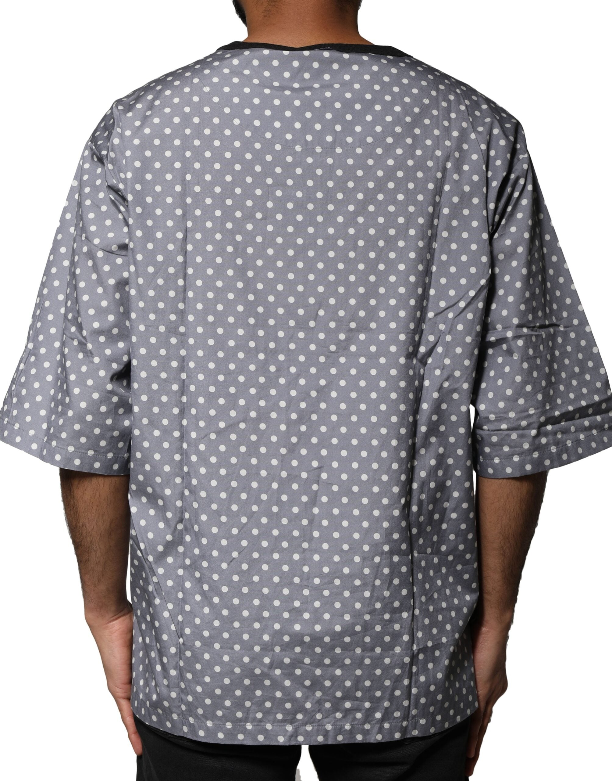 Dolce & Gabbana Gray Polka Dot Pin-Up Print Crew Neck T-shirt