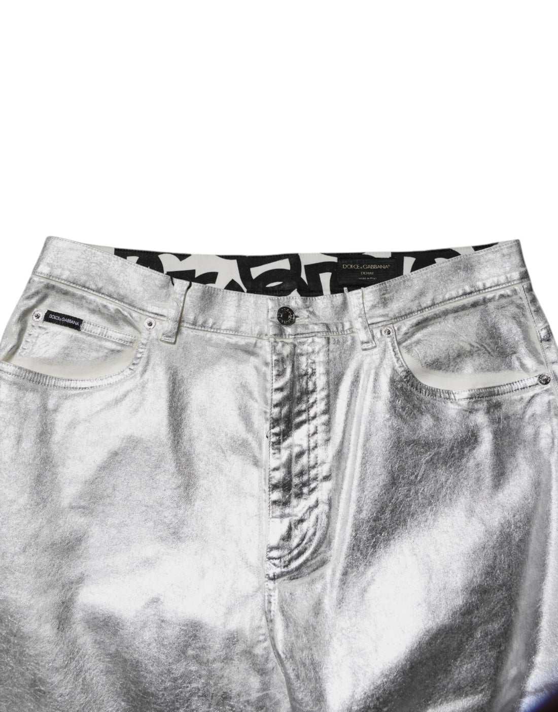 Dolce & Gabbana Metallic Silver Cotton Straight Denim Jeans