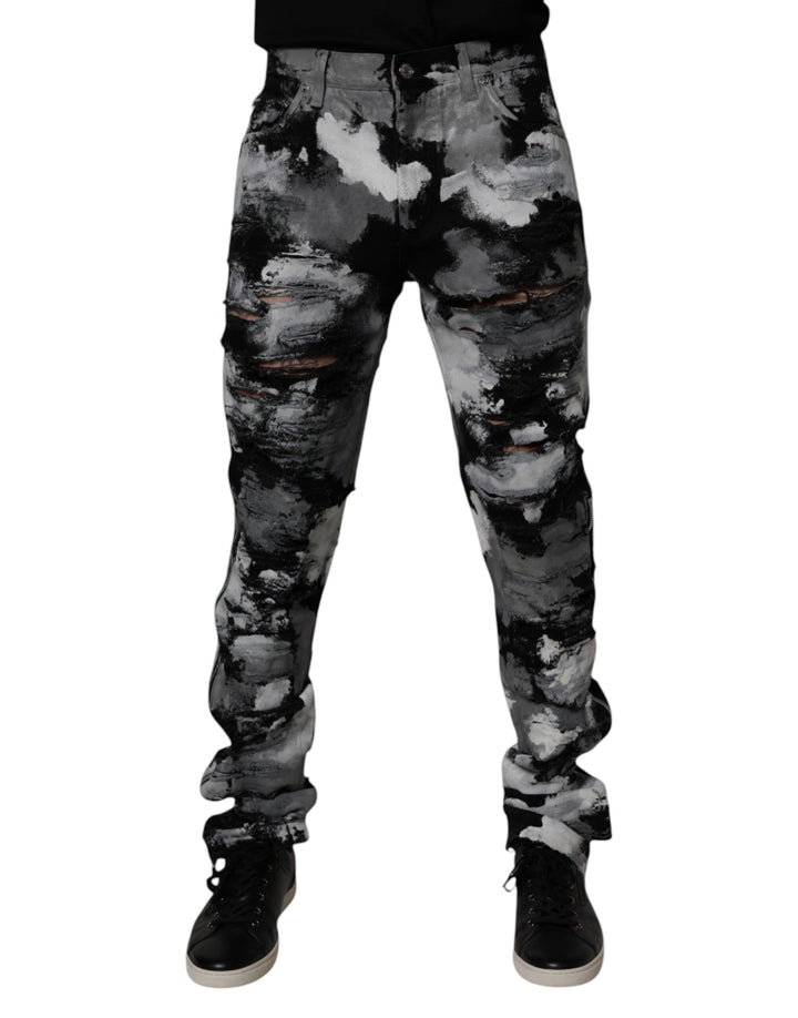 Dolce & Gabbana Multicolor Camouflage Tattered Skinny Denim Jeans
