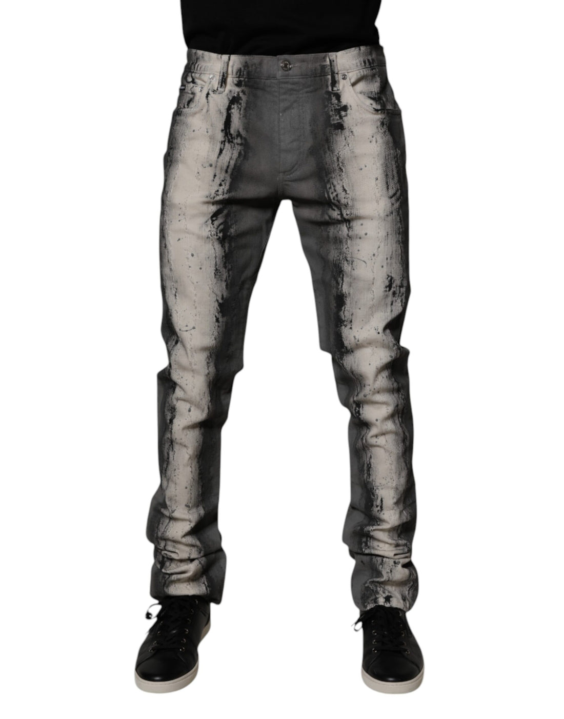 Dolce & Gabbana Gray Tie Dye Cotton Skinny Men Denim Jeans