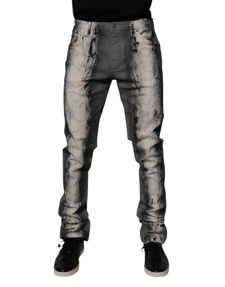 Dolce & Gabbana Gray Tie Dye Cotton Skinny Men Denim Jeans