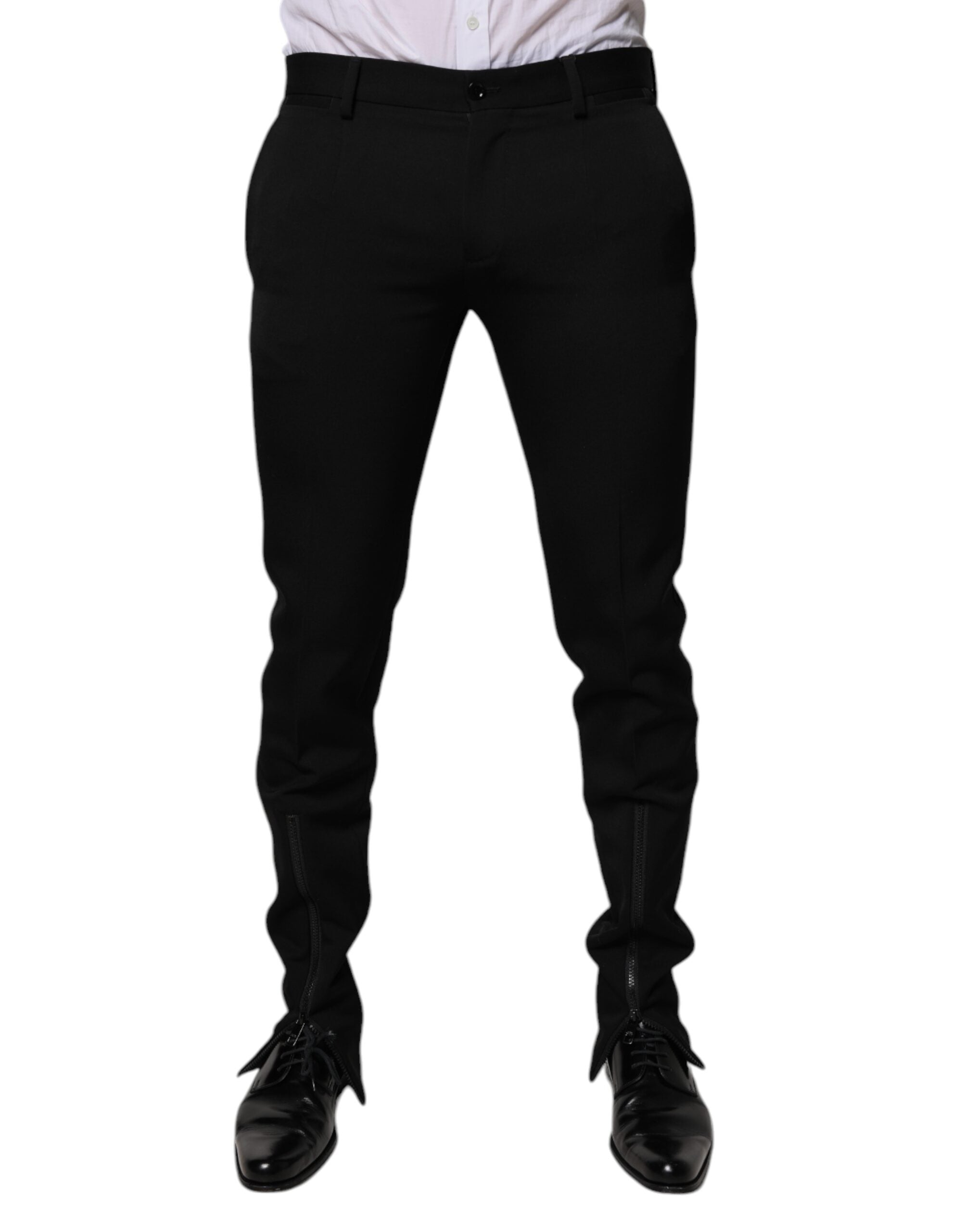 Dolce & Gabbana Black Wool Tapered Formal Dress Pants