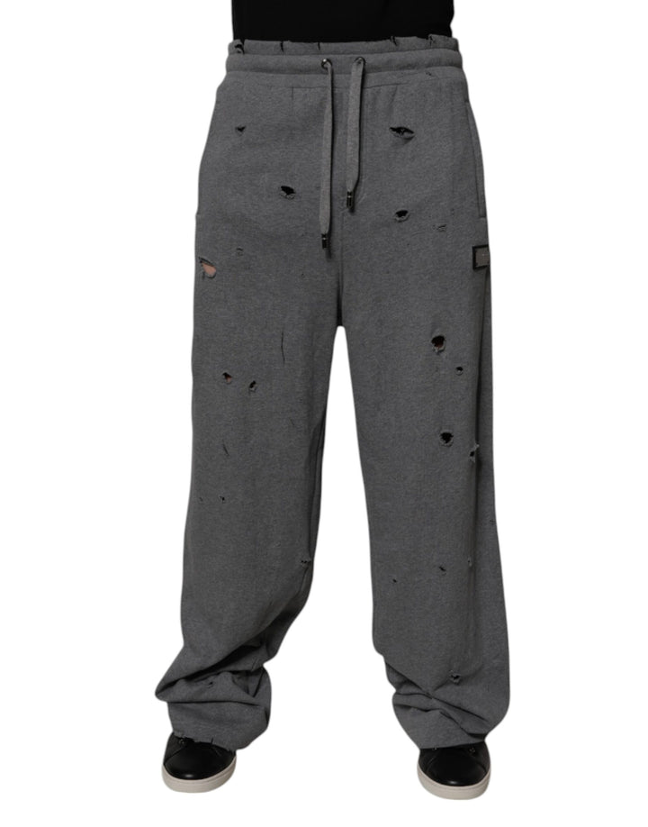 Dolce & Gabbana Gray Cotton RipStyle Straight Sweatpants Pants