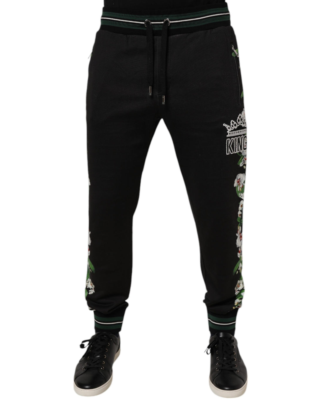 Dolce & Gabbana Black Floral King Men Jogger Sweatpants Pants