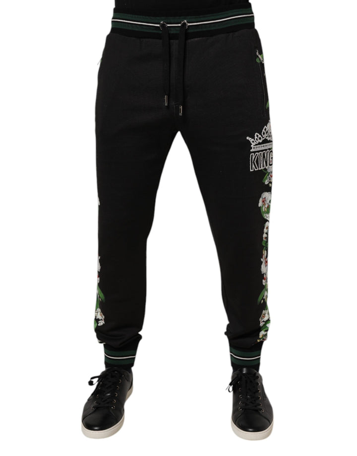 Dolce & Gabbana Black Floral King Men Jogger Sweatpants Pants