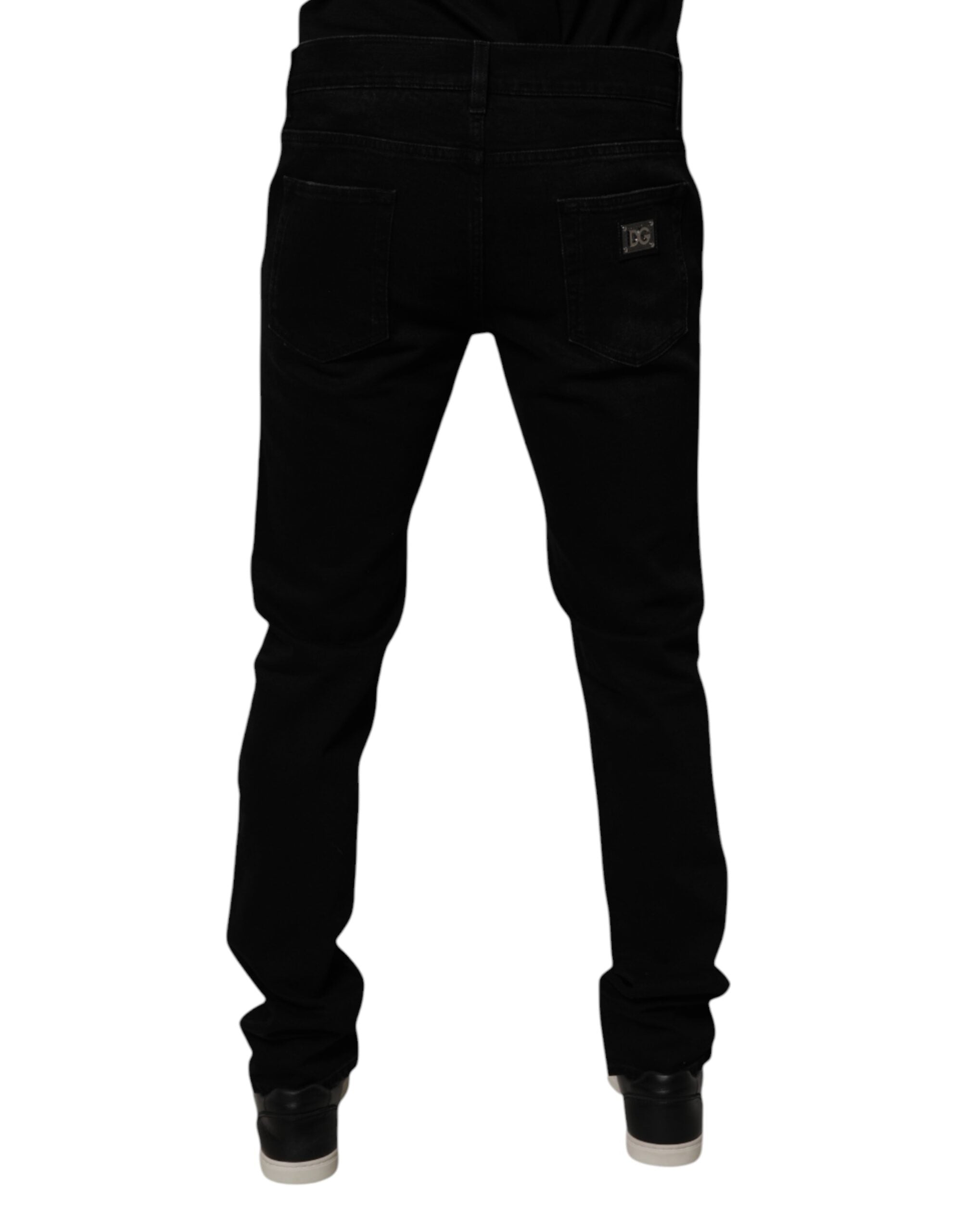 Dolce & Gabbana Black Cotton Tattered Skinny Men Denim Jeans