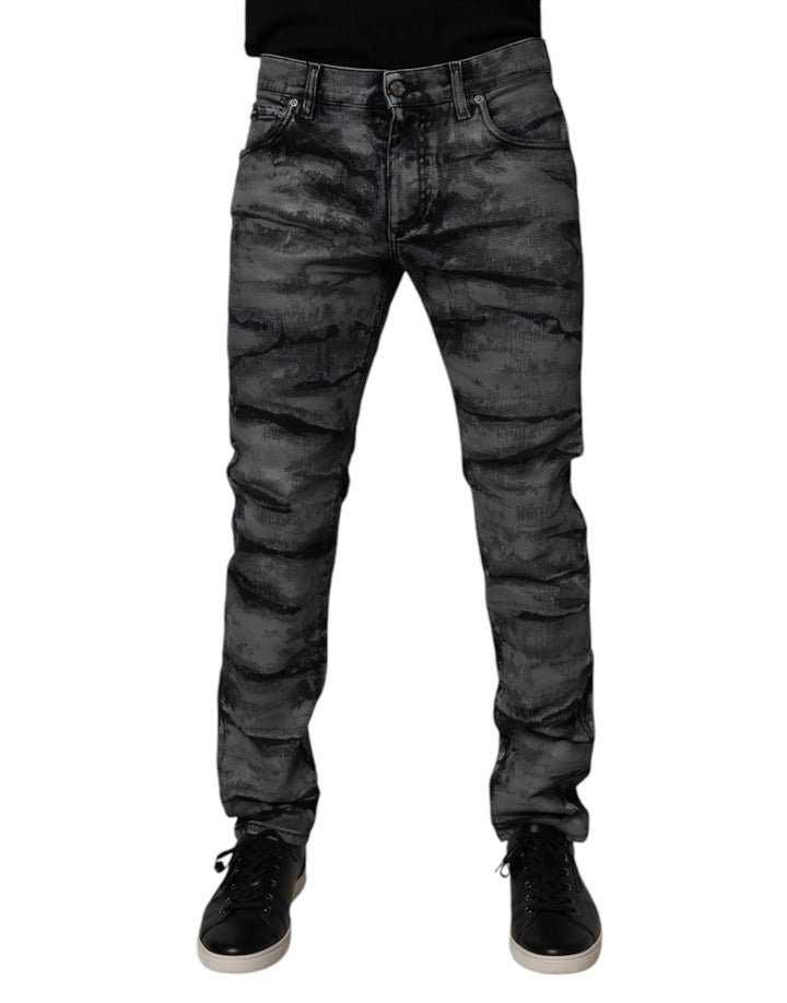 Dolce & Gabbana Gray Tie Dye Cotton Skinny Men Denim Jeans