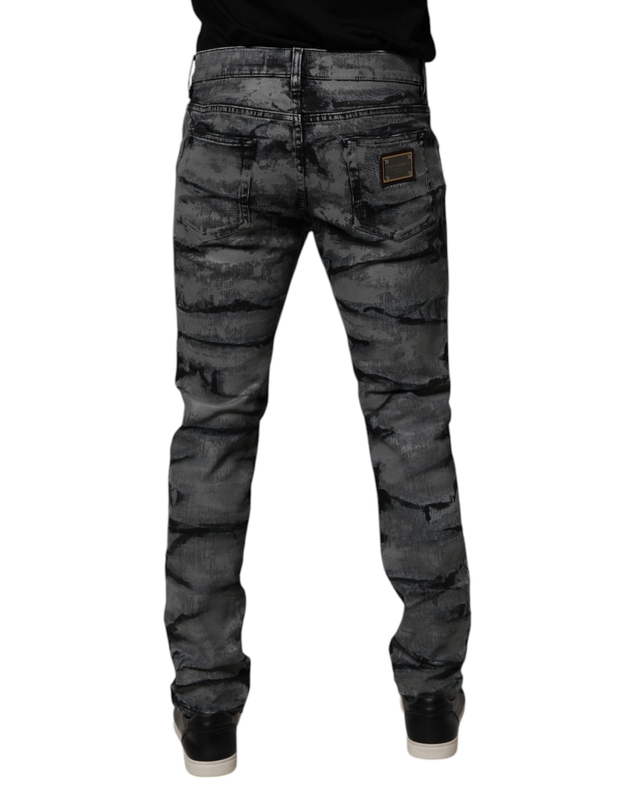 Dolce & Gabbana Gray Tie Dye Cotton Skinny Men Denim Jeans