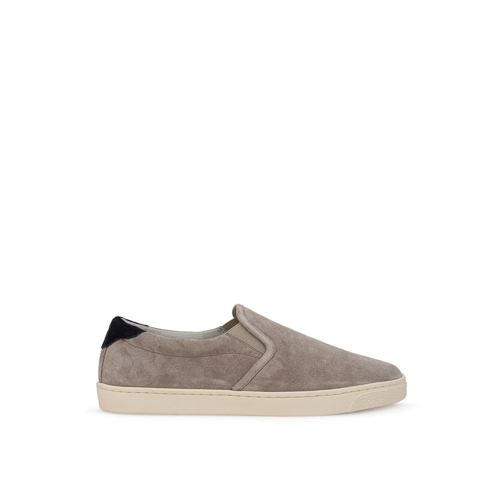 Brunello Cucinelli Beige Leather Slip-On Loafers