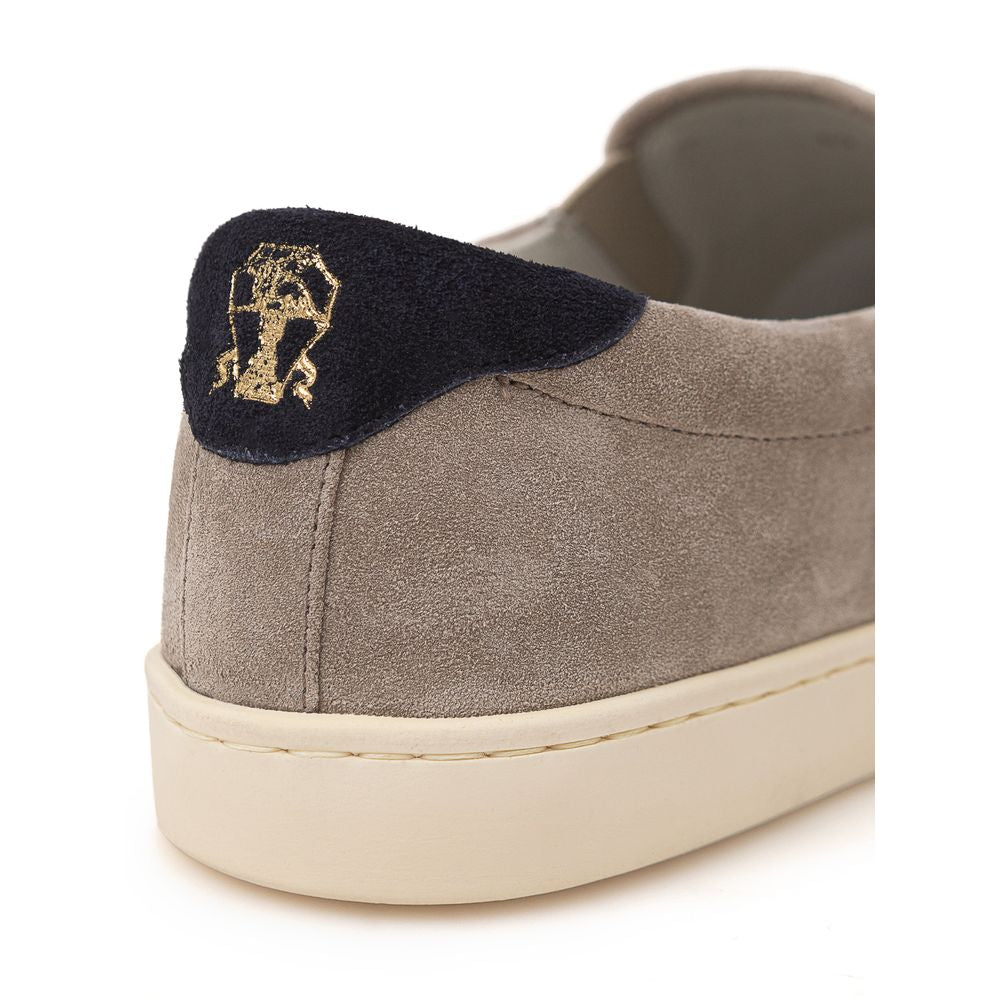 Brunello Cucinelli Beige Leather Slip-On Loafers