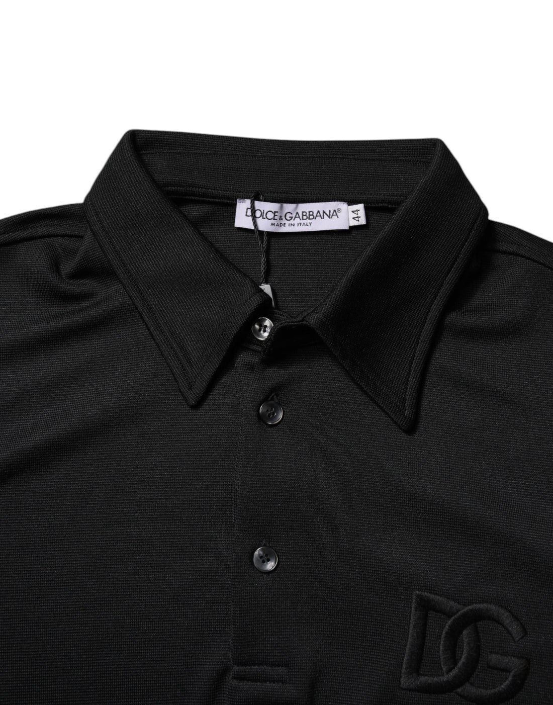 Dolce & Gabbana Black Polyester DG Logo Collared Polo T-shirt