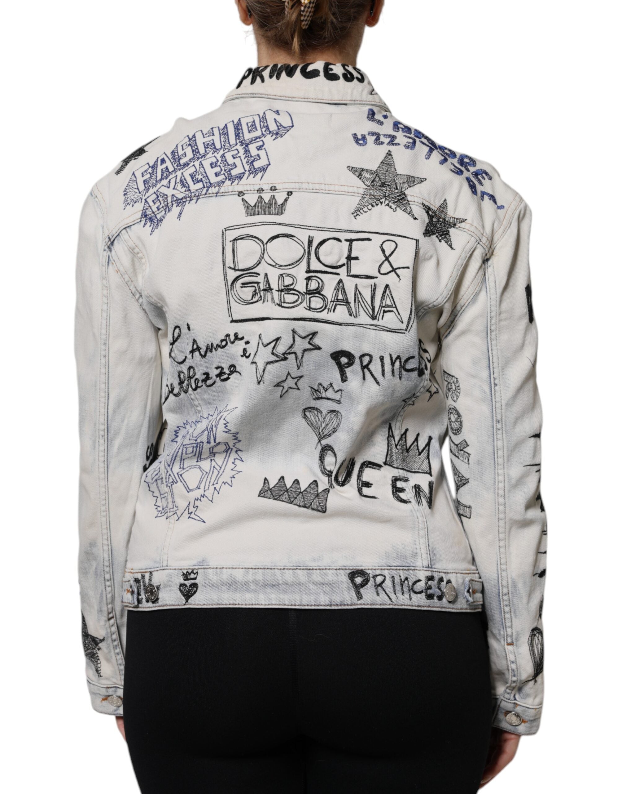 Dolce & Gabbana Light Blue Graffiti Button Down Denim Jacket