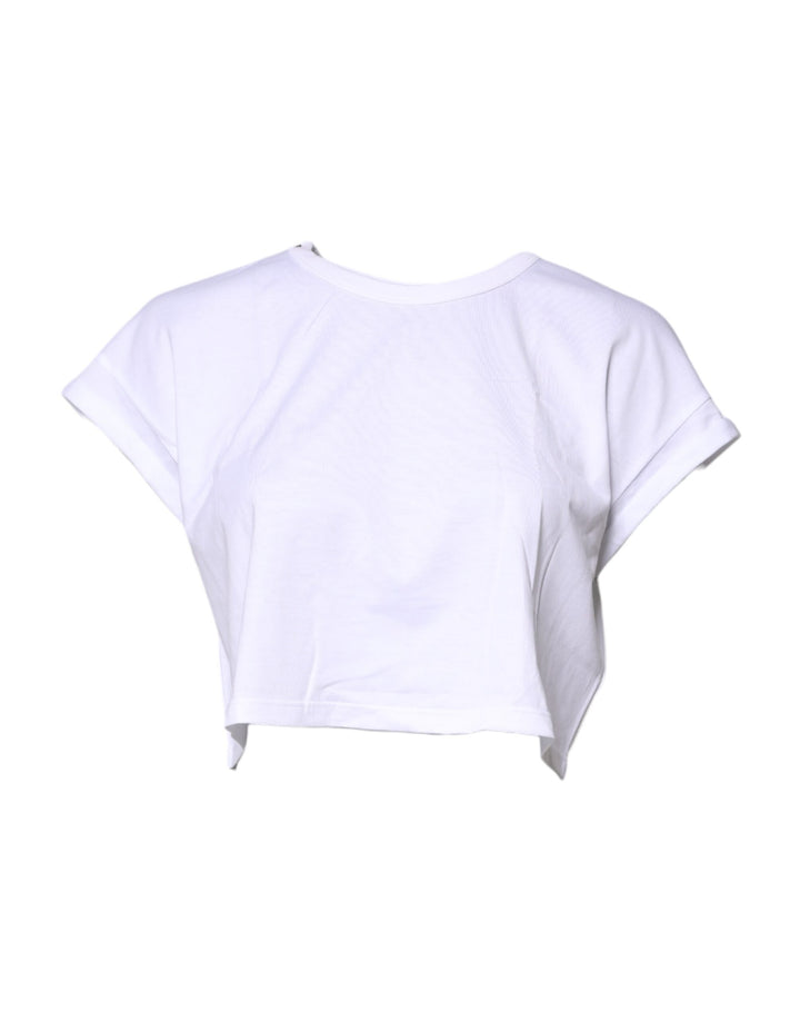 Dolce & Gabbana White Cotton Crew Neck Cropped T-shirt Top