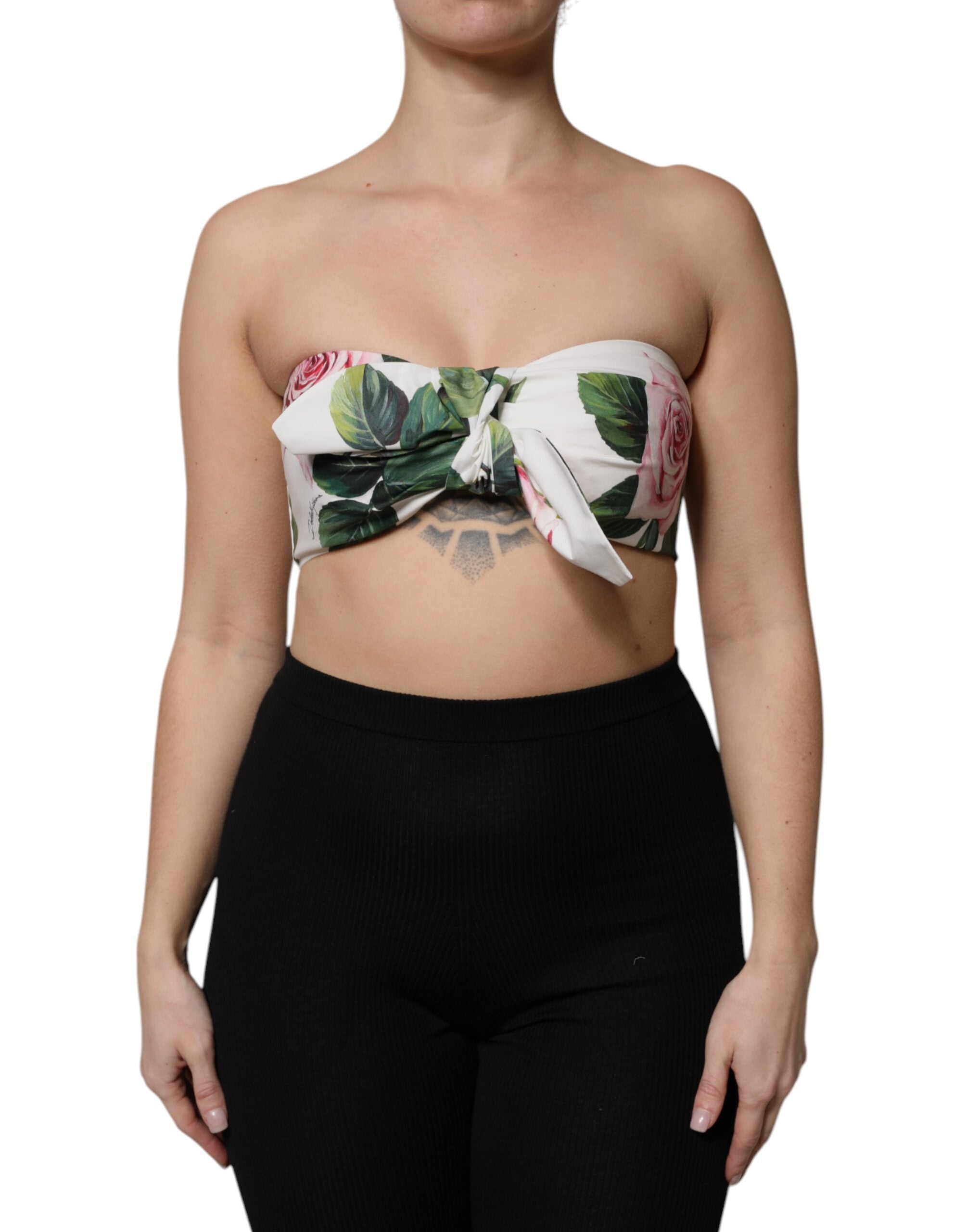 Dolce & Gabbana White Floral Print Cropped Bustier Corset Top