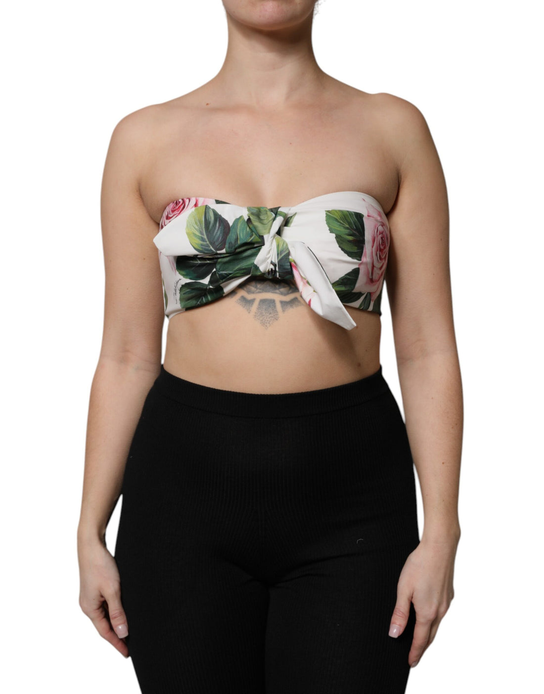Dolce & Gabbana White Floral Print Cropped Bustier Corset Top