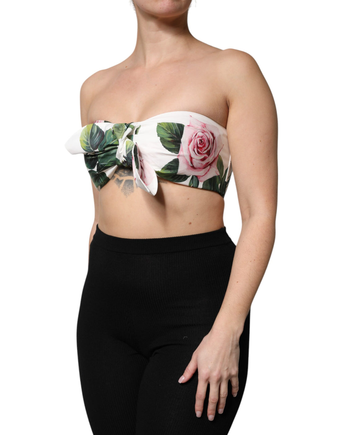 Dolce & Gabbana White Floral Print Cropped Bustier Corset Top
