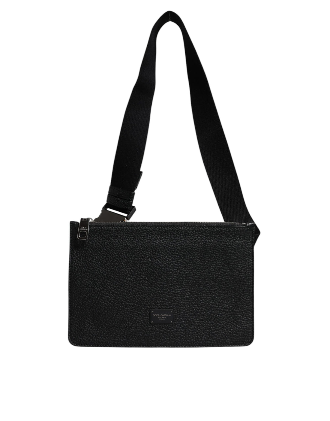 Dolce & Gabbana Black Leather Logo Plaque Purse Fanny Pack Bag
