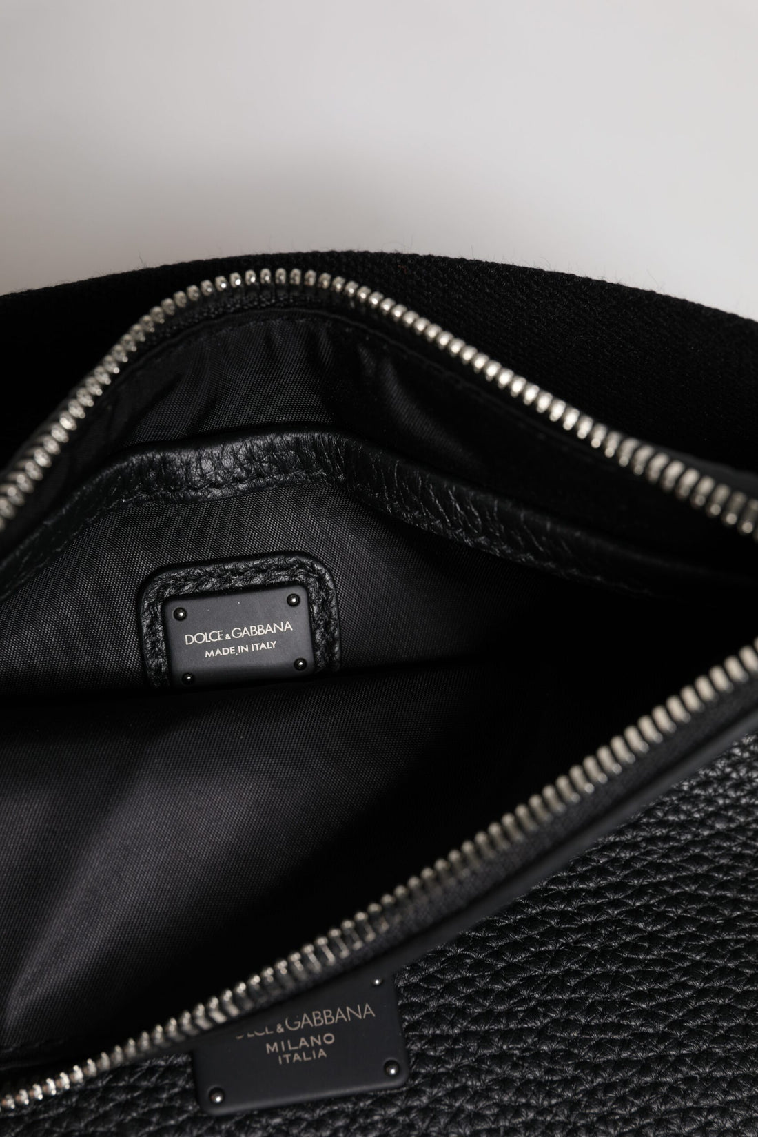 Dolce & Gabbana Black Leather Logo Plaque Purse Fanny Pack Bag