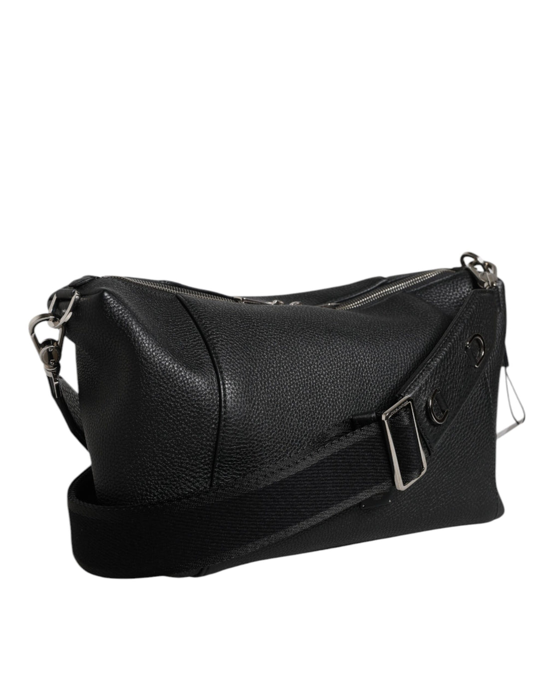 Dolce & Gabbana Black Leather Logo Plaque Shoulder Crossbody Bag