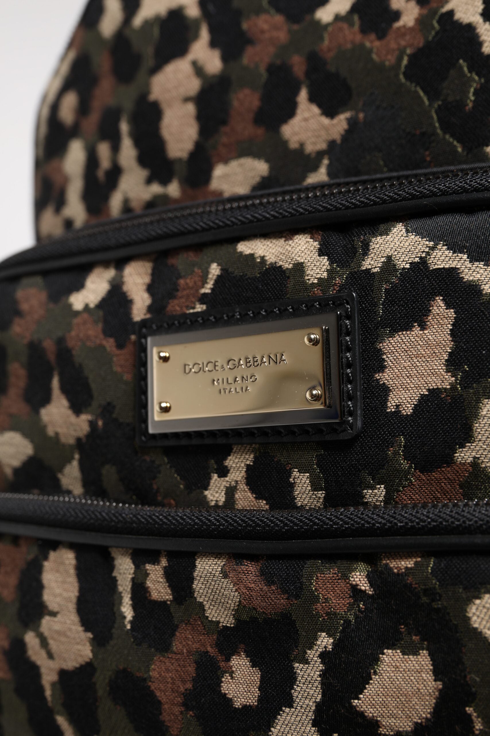 Dolce & Gabbana Multicolor Leopard Print DG Logo Plaque Men Backpack Bag
