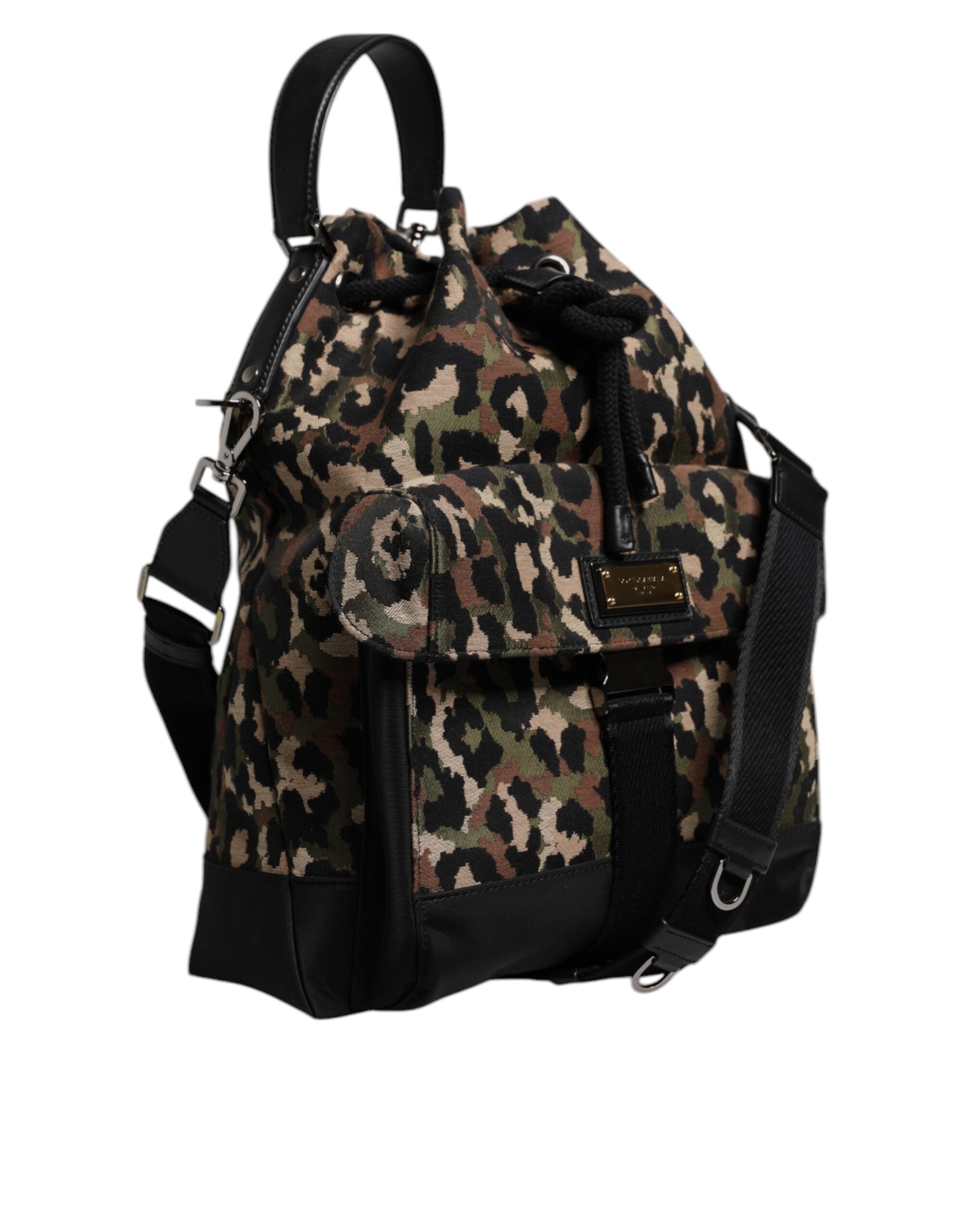 Dolce & Gabbana Multicolor Leopard Cotton Shoulder Bucket Bag