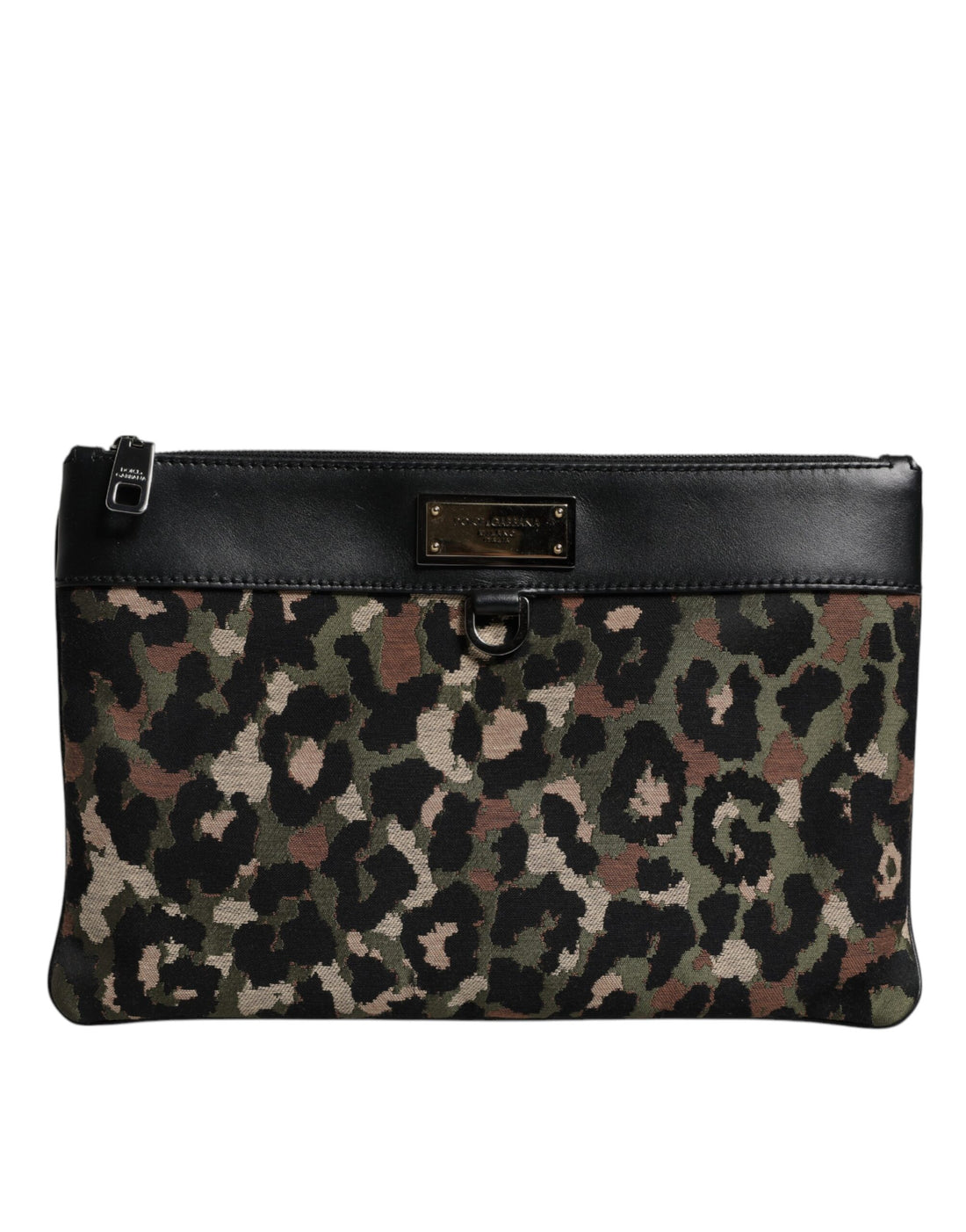 Dolce & Gabbana Multicolor Leopard Jacquard Print Logo Plaque Pouch Bag