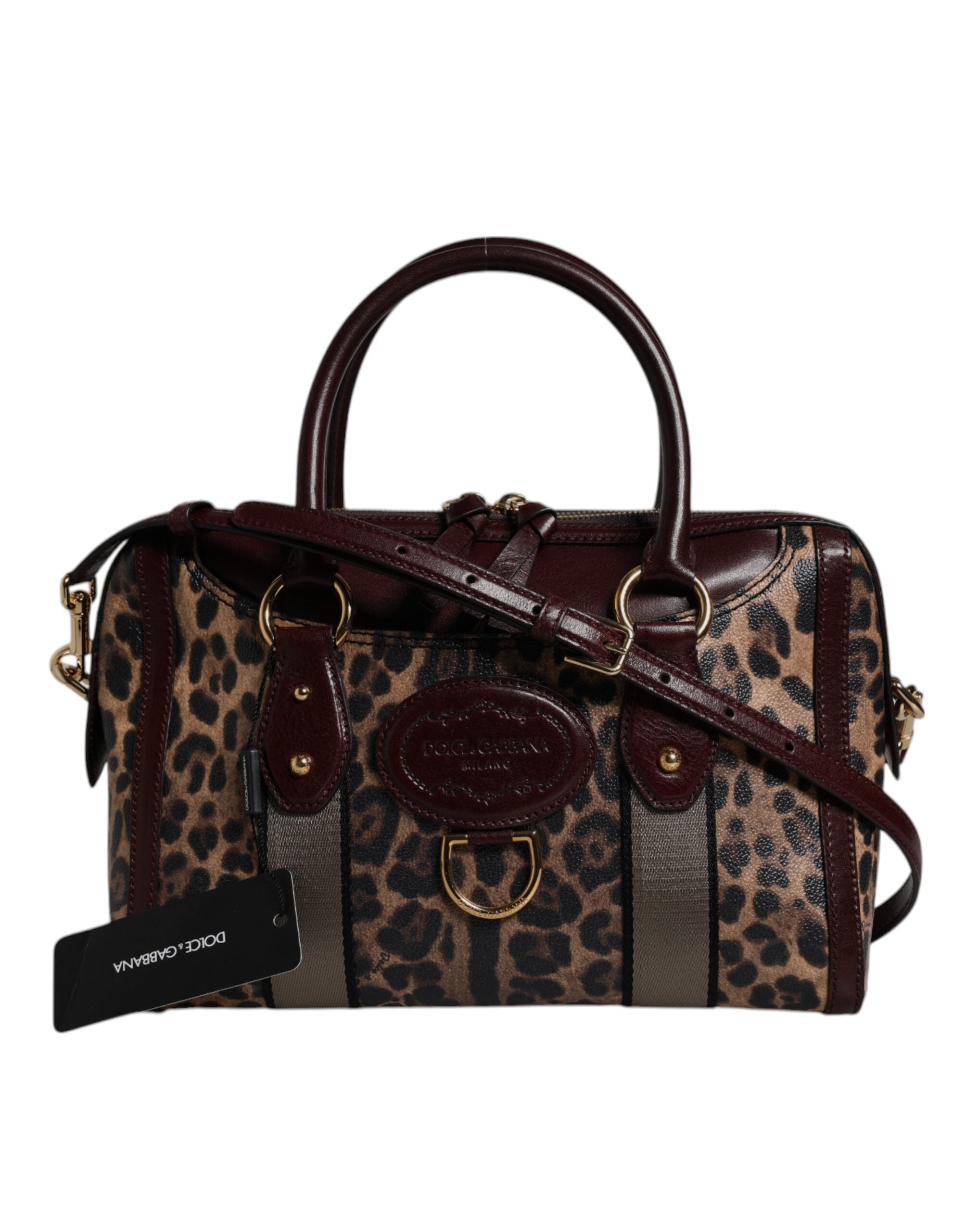 Dolce & Gabbana Brown Leopard Leather Shoulder Strap Duffle Bag