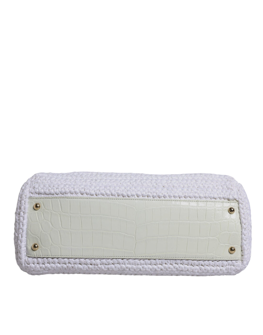 Dolce & Gabbana White Rafia Leather Top Handle Crossbody Bag