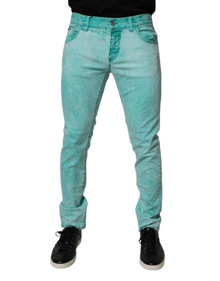 Dolce & Gabbana Green Tie Dye Cotton Skinny Men Denim Jeans