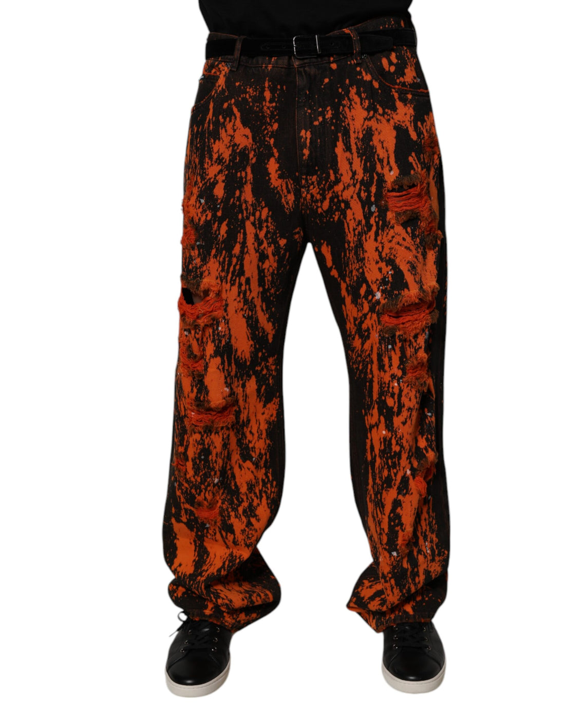 Dolce & Gabbana Black Red Tie Dye Cotton Straight Denim Jeans