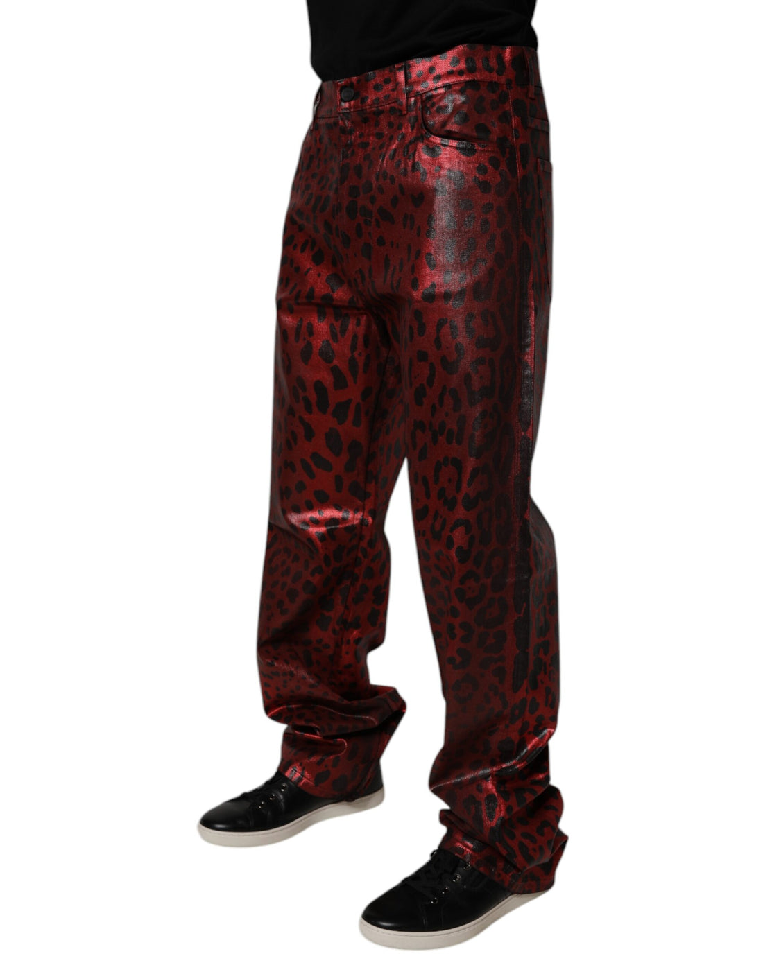 Dolce & Gabbana Red Leopard Cotton Straight Men Denim Jeans