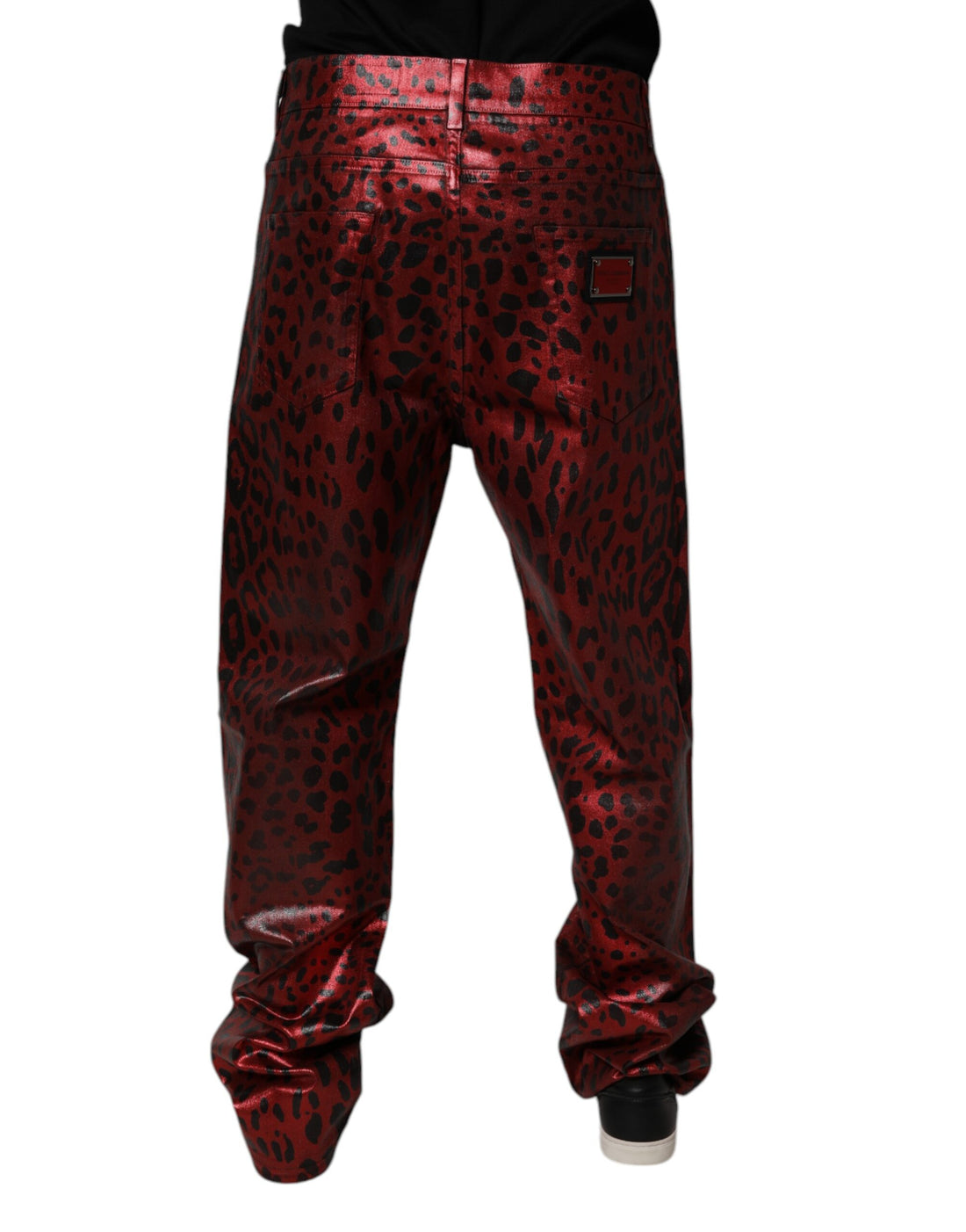 Dolce & Gabbana Red Leopard Cotton Straight Men Denim Jeans
