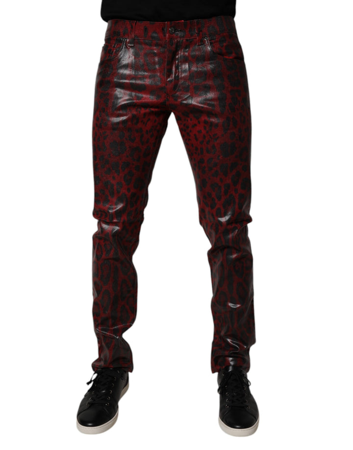 Dolce & Gabbana Red Leopard Cotton Skinny Men Denim Jeans