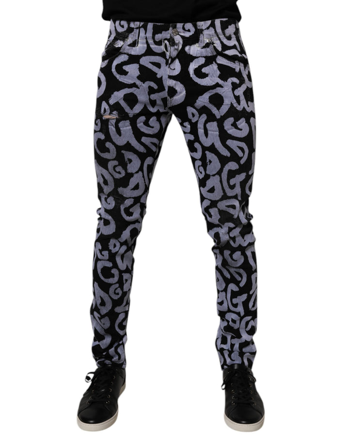 Dolce & Gabbana Black Logo Monogram Cotton Skinny Denim Jeans
