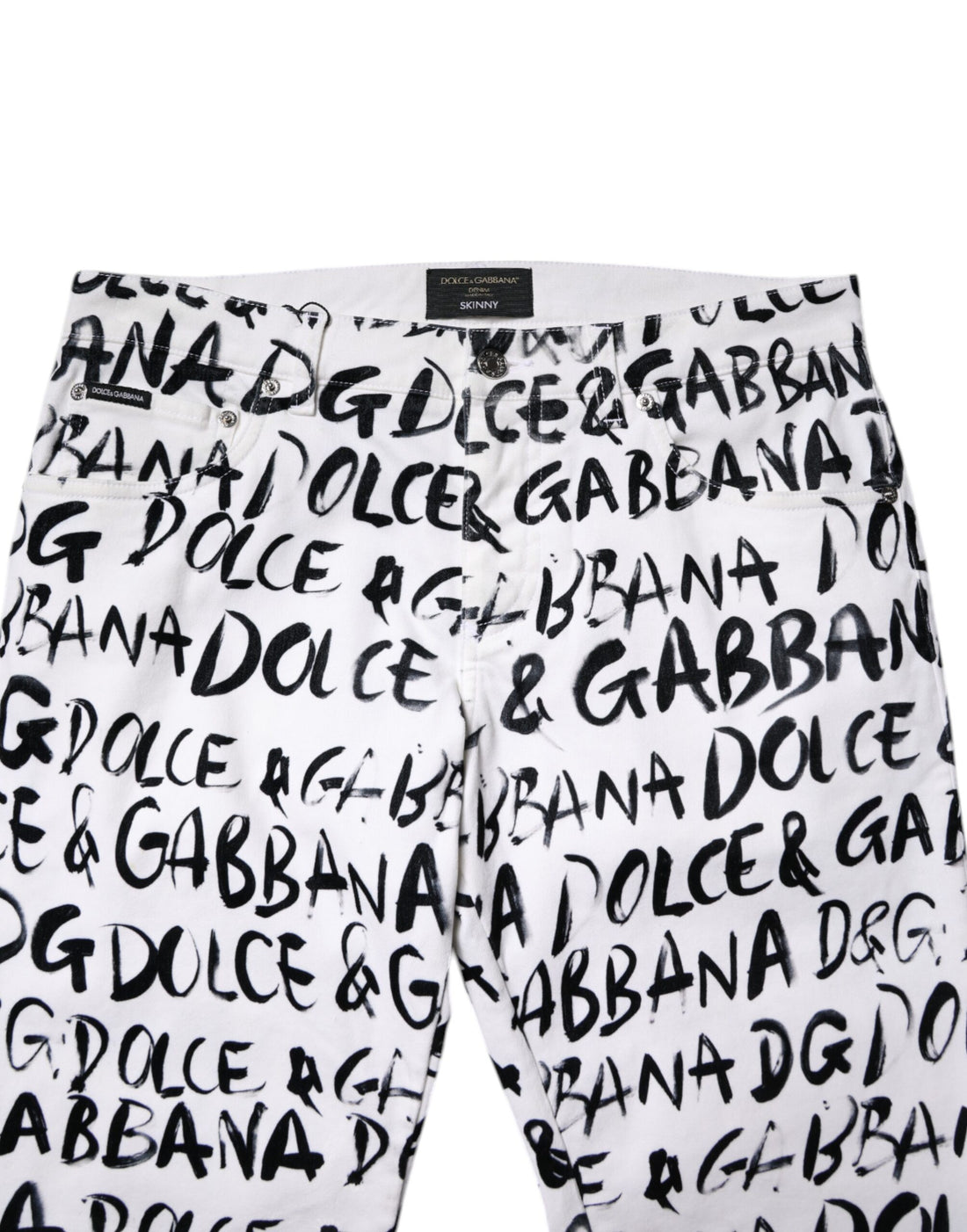 Dolce & Gabbana White Cotton Logo Print Skinny Denim Jeans