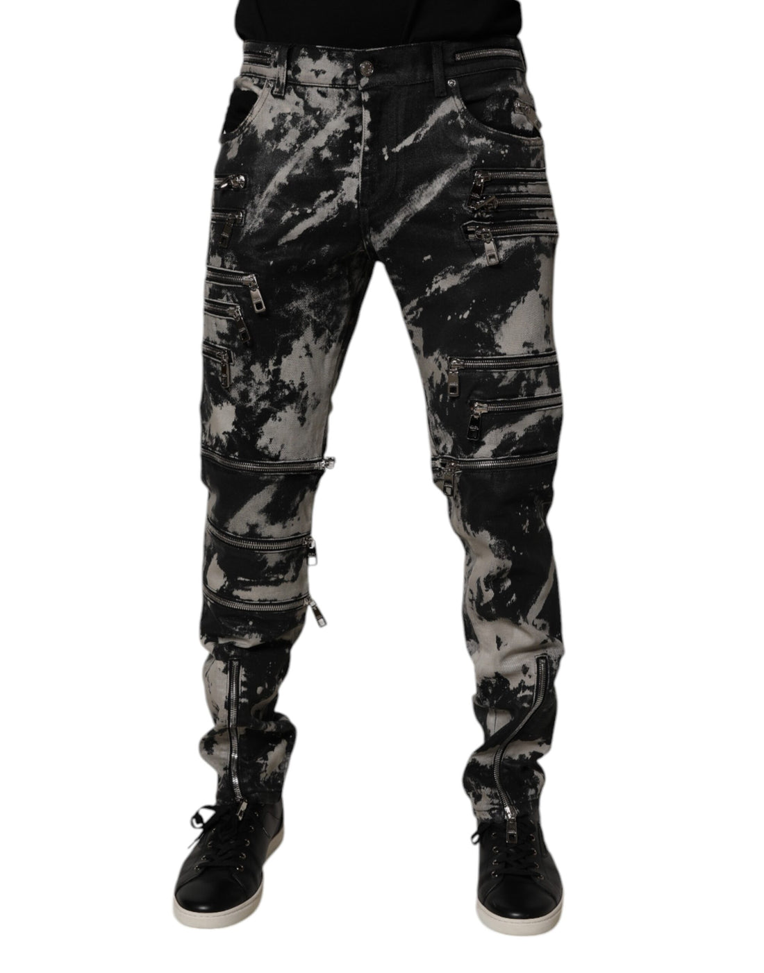 Dolce & Gabbana Black Tie Dye Cotton Skinny Zip Denim Jeans