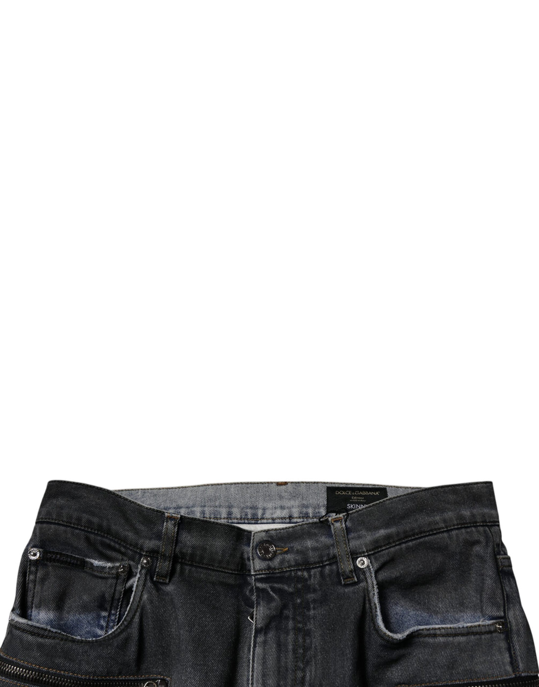 Dolce & Gabbana Dark Gray Tattered Cotton Skinny Denim Jeans