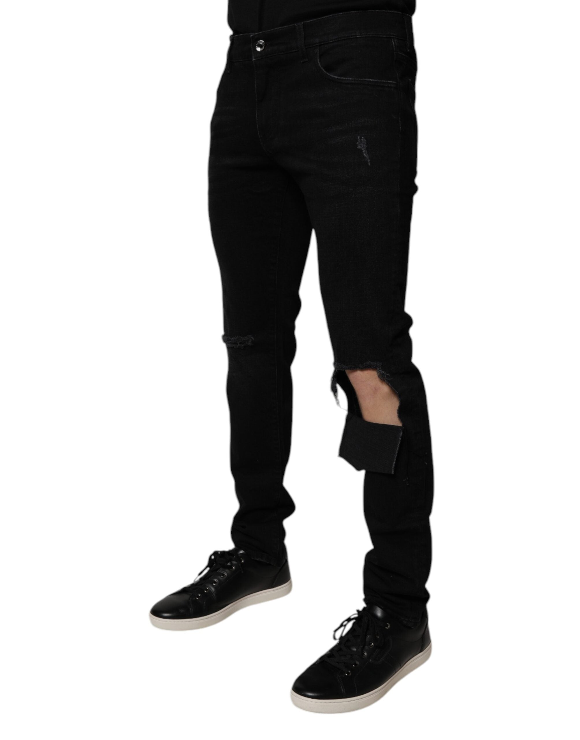 Dolce & Gabbana Black Ripped Cotton Skinny Men Denim Jeans