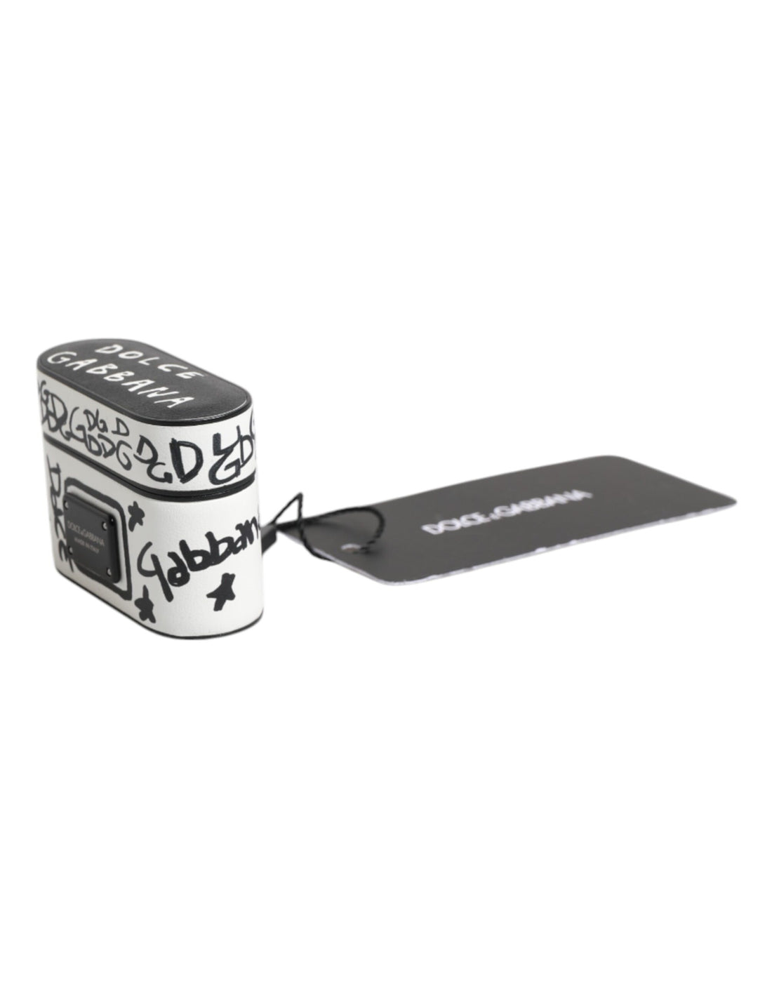 Dolce & Gabbana Black White Leather Scribble Embossed Logo Airpods Case