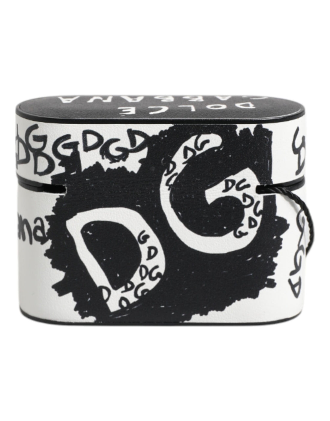 Dolce & Gabbana Black White Leather Scribble Embossed Logo Airpods Case