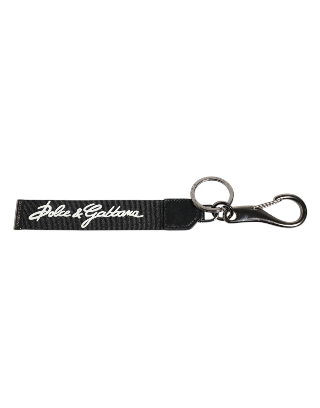Dolce & Gabbana Black White DG Logo Silver Men Keychain Polyester Keyring