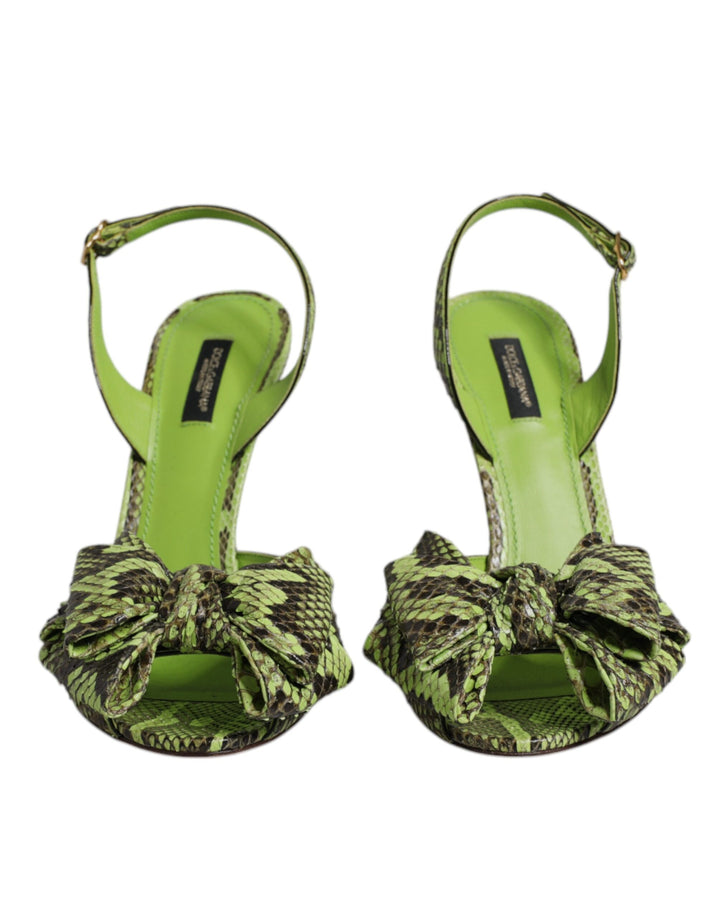 Dolce & Gabbana Green Python Leather Heels Sandals Shoes