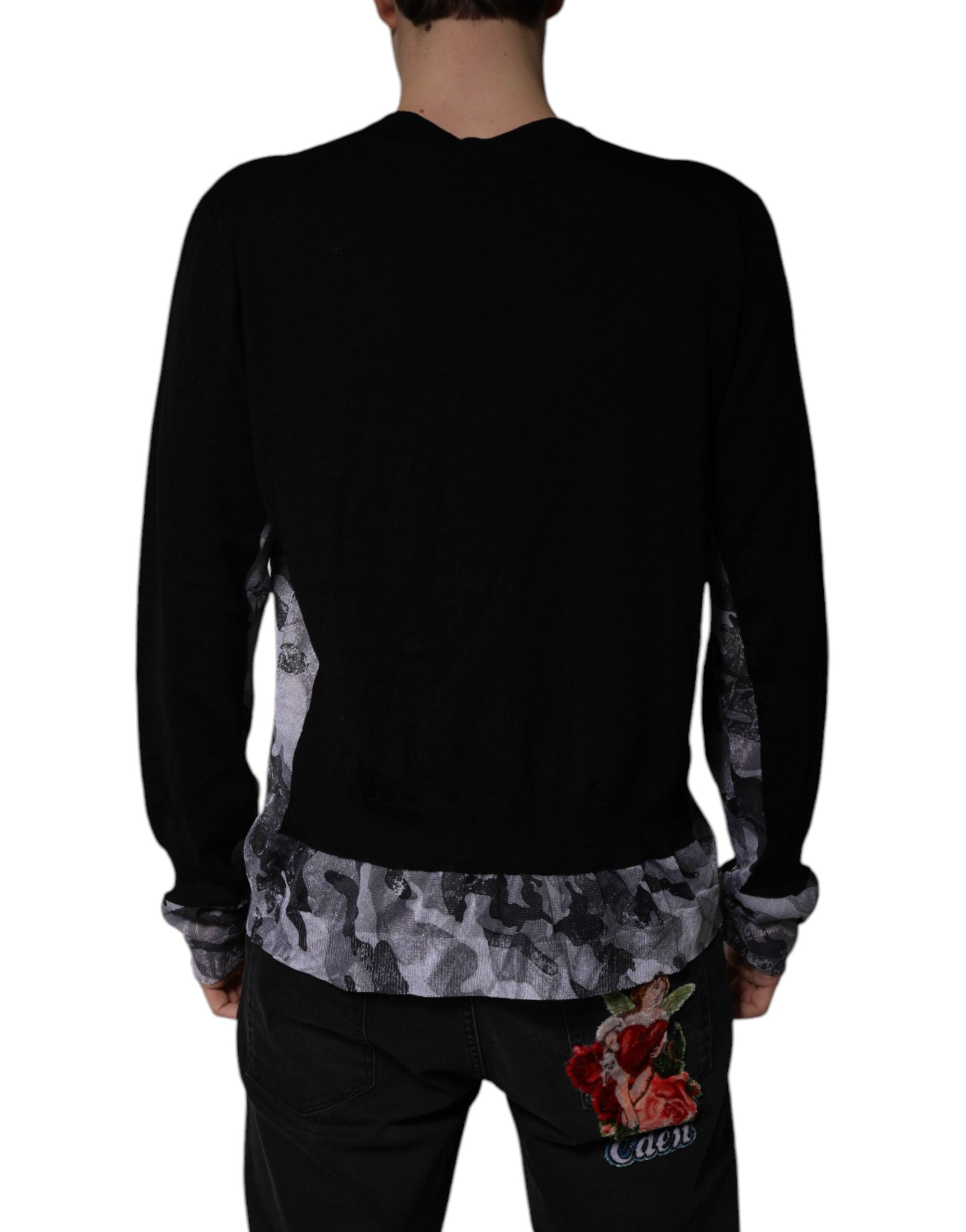 Dolce & Gabbana Black Camouflage V-neck Pullover Sweater