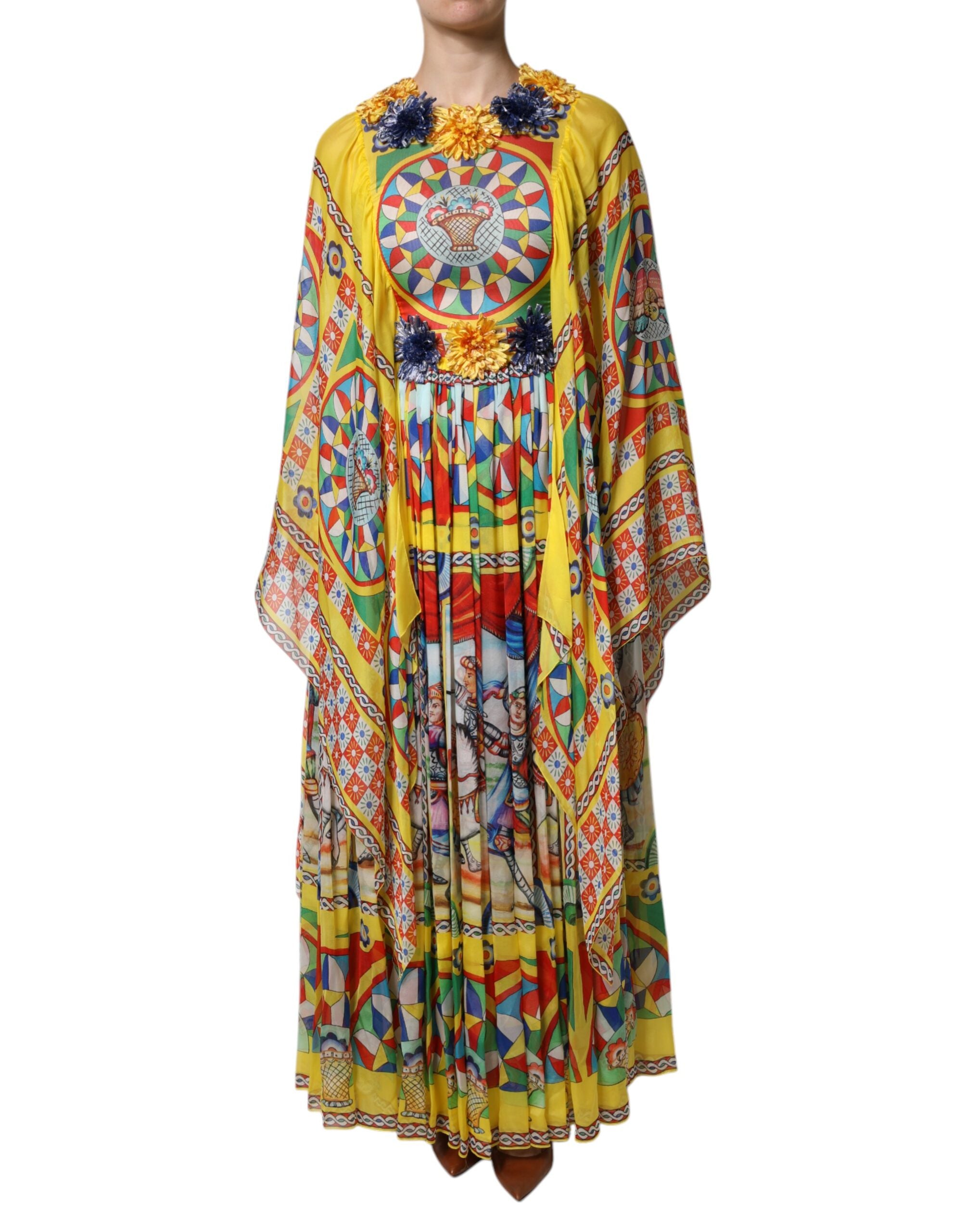 Dolce & Gabbana Multicolour Carretto Print Kaftan Twill Dress